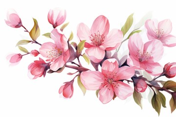Fototapeta na wymiar Watercolor cherry blossom isolated on white background. AI generative