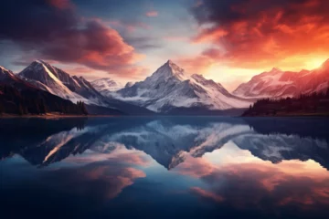 Schilderijen op glas sunrise over the mountains © Ijaz