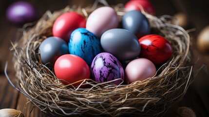 Obraz na płótnie Canvas Just Painted Colorful Easter Eggs Nest , Background HD, Illustrations