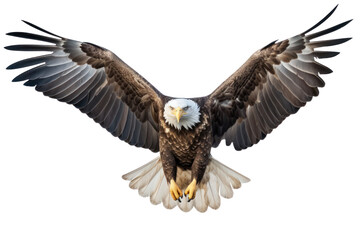 American Bald Eagle, Bald eagle flying isolated on transparent background. PNG cut out. Full body of eagle, wings are spread
