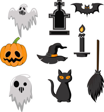 Cute Halloween elements on white background