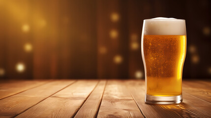 
Fresh cold beer on wooden floor on gold background,PPT background