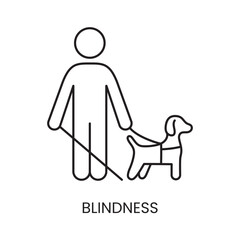People with disabilities, vision problems, blindness and low vision, guide dog line icon - obrazy, fototapety, plakaty
