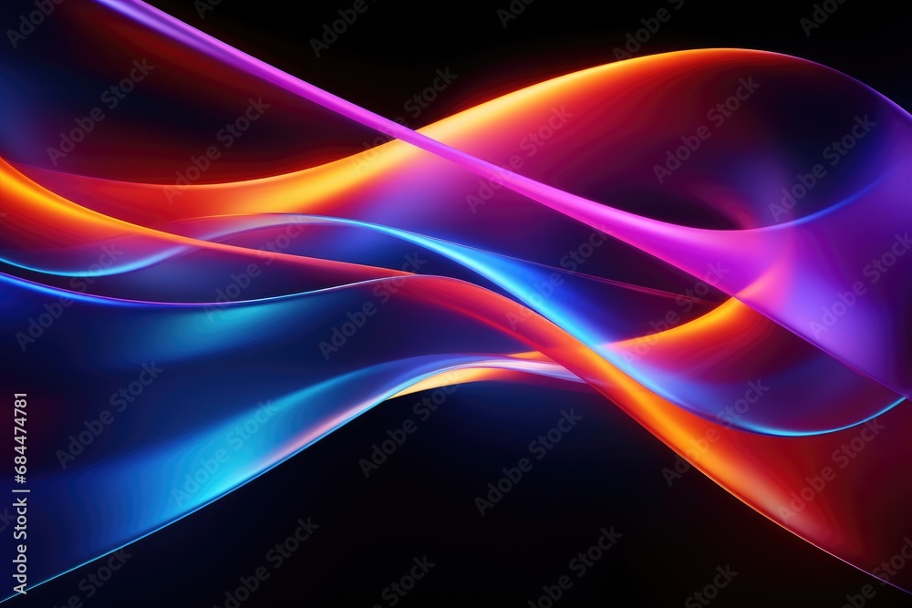 Poster abstract futuristic background with orange blue glowing neon moving wave lines.