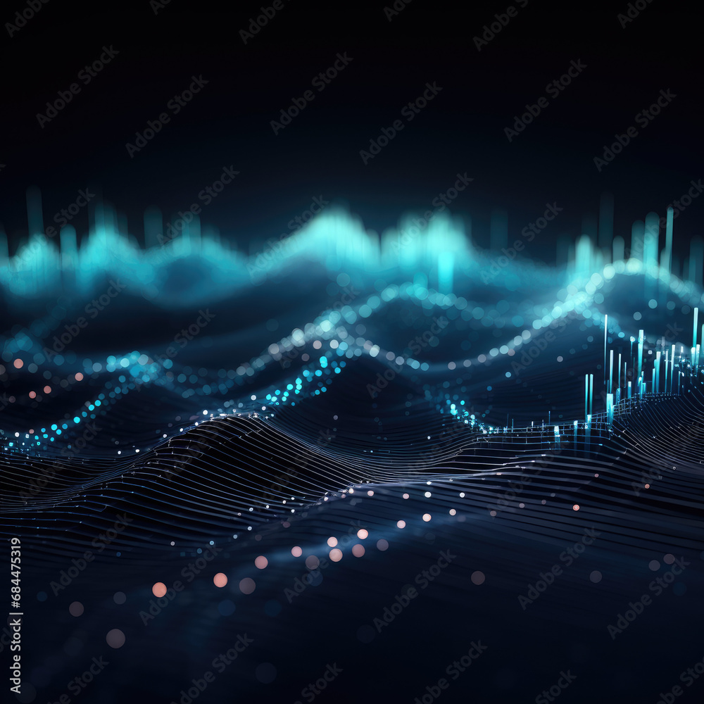 Fototapete abstract digital dot line particle data background connecting technology concept.