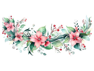watercolor flowers pink and mint christmas garland clipart