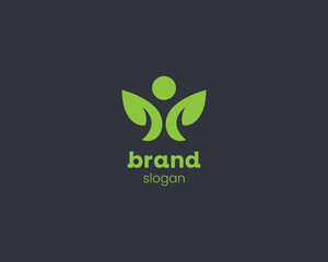 Clean and creative simple green leaf people logo