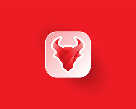 Creative strong red bull head logo on app icon