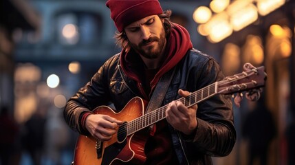 Street musician playing outdoors