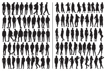 Men and Women 100 Silhouettes design, Many Position. Model Silhouette