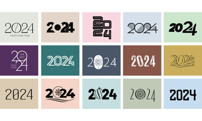 Big Set of 2024 number design template. 2024 Happy New Year logo text design. Christmas collection of 2024 Happy New Year. Vector illustration design