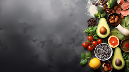 Selection of Healthy Foods on a Gray Concrete Background，PPT background