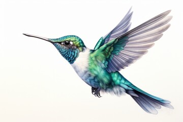 Watercolor colorful hummingbird isolated on white background. AI generative