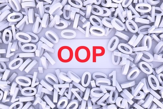 OOP concept with scattered binary code 3D illustration