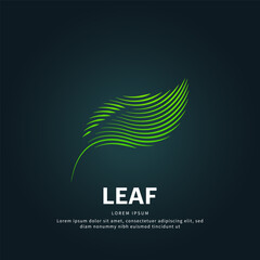 Fototapeta na wymiar simple logo leaf Illustration in a linear style. Abstract line art green leaf Ecology Logotype concept icon. Vector logo leaf color silhouette on a dark background. EPS 10