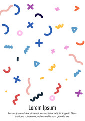 Abstract Minimal Vector Background in Trendy Doodle Style.   Vibrant Graphic Print with Dynamic Lines and Geometric Shapes.  Set of Vivid Poster 80s - 90s Design for Landing Page, Cover, Brochure.