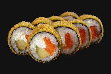 tempura maki sushi rolls fries. Hot fried Sushi Roll.