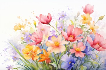 Watercolor spring flower composition isolated on white background. AI generative