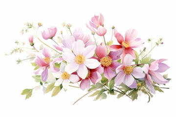 Fototapeta na wymiar Watercolor spring flower composition isolated on white background. AI generative