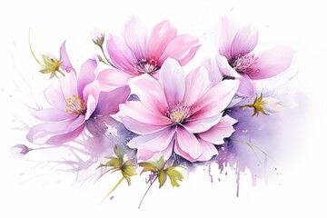 Watercolor spring flower composition isolated on white background. AI generative