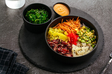Hawaiian tuna poke bowl with rice