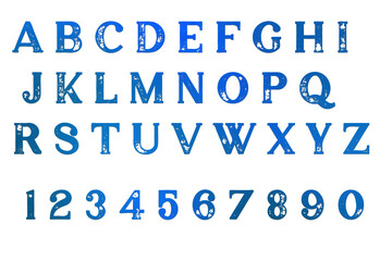 Vintage retro typeface. Rubber Stamp Alphabet and Numbers on white background.