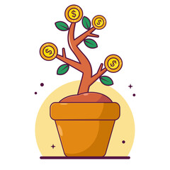 Investment money illustration. investment plant growing, business and finance icon concept white background