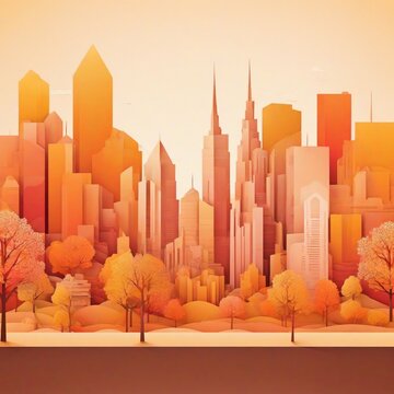 Autumn cityscape gradient design background. Ai image generative.