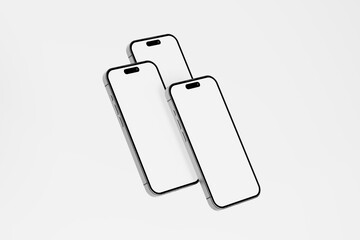 Iphone 15 and 15 Pro and 15 Pro Max White Blank 3D Rendering Mockup
