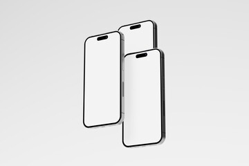 Iphone 15 and 15 Pro and 15 Pro Max White Blank 3D Rendering Mockup