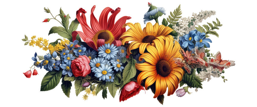 beautiful illustrated swag of colorful flowers and greenery