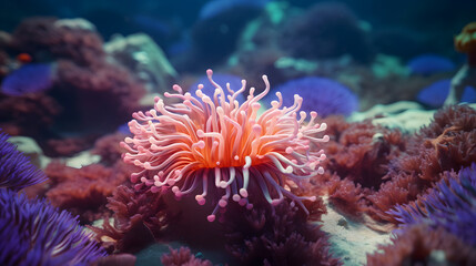 Naklejka na ściany i meble anemone actinia texture underwater reef sea coral anemone actinia texture underwater reef sea coral. generative ai.