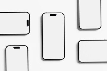 Iphone 15 and 15 Pro and 15 Pro Max White Blank 3D Rendering Mockup