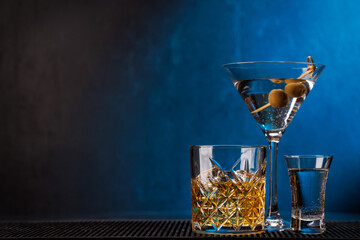 Fototapeta na wymiar Whiskey, shot, cocktail drinks