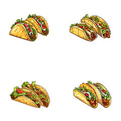 set of tacos vector illustrations