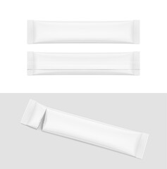 Blank stick package bag mockups. Flat lay view. Vector illustration isolated on various background. Can be use for food, cosmetic, pharmacy and etc. EPS10.