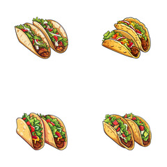 set of tacos vector illustrations
