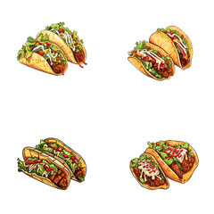 set of tacos vector illustrations
