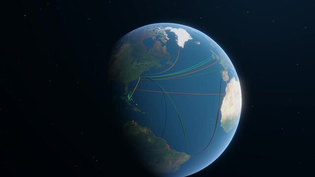 3D animations showing the layout of undersea internet cables around Earth