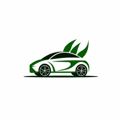 Hybrid car manufacturer filled colorful logo. Sustainability business value. Auto and leaves simple icon. Design element. Created with artificial intelligence. Ai art for corporate branding