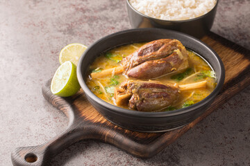 Asian Mutton Nalli Nihari Its a dish for lamb Lovers Spicy and healthy and tasty closeup on the wooden board on the table. Horizontal