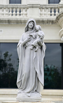 Statue of Our lady and child Jesus in catholic church, Thailand. selective focus