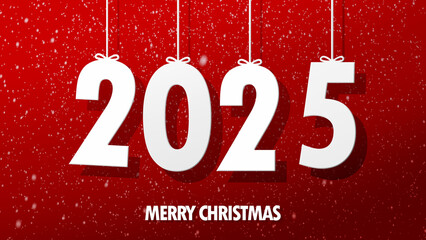 Merry christmas happy New Year 2025 with snow on red background. merry christmas 2025