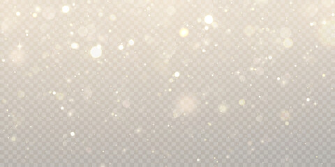 Gold dust light bokeh. Christmas glowing bokeh and glitter overlay texture for your design on a transparent background. Golden particles abstract vector background.	
