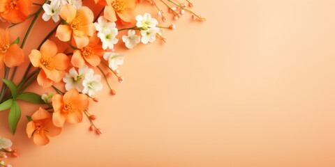 Vivid orange flowers juxtaposed with white blooms on a warm background.