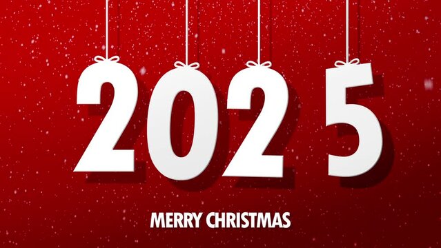 Merry christmas happy New Year 2025 with snow on red background. merry christmas 2025