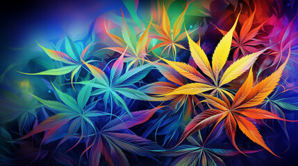 A funky, abstract kaleidoscopic glitch cannabis/marijuana background is a feast for the eyes, a...