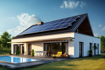 Obraz premium Constructed homes with solar panels on the roof.