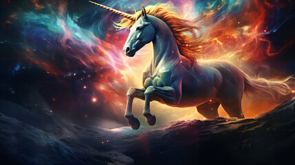 Obraz na płótnie Canvas Unicorn in cosmic space