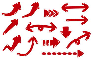 ぷにぷに・ふっくらした立体的な矢印アイコン　赤　Puffy three-dimensional red arrow